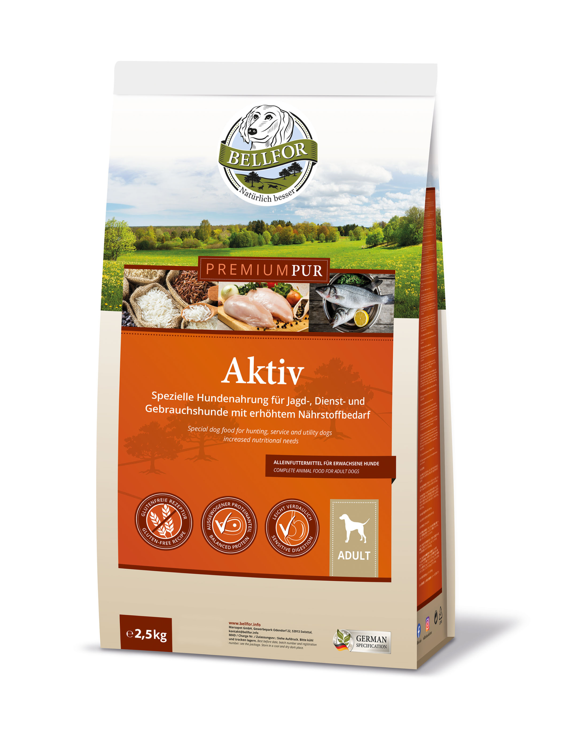 Glutenfrei Hundefutter aus Hühnerfleisch und Seefisch - PREMIUM PUR Aktiv - 2,5 kg