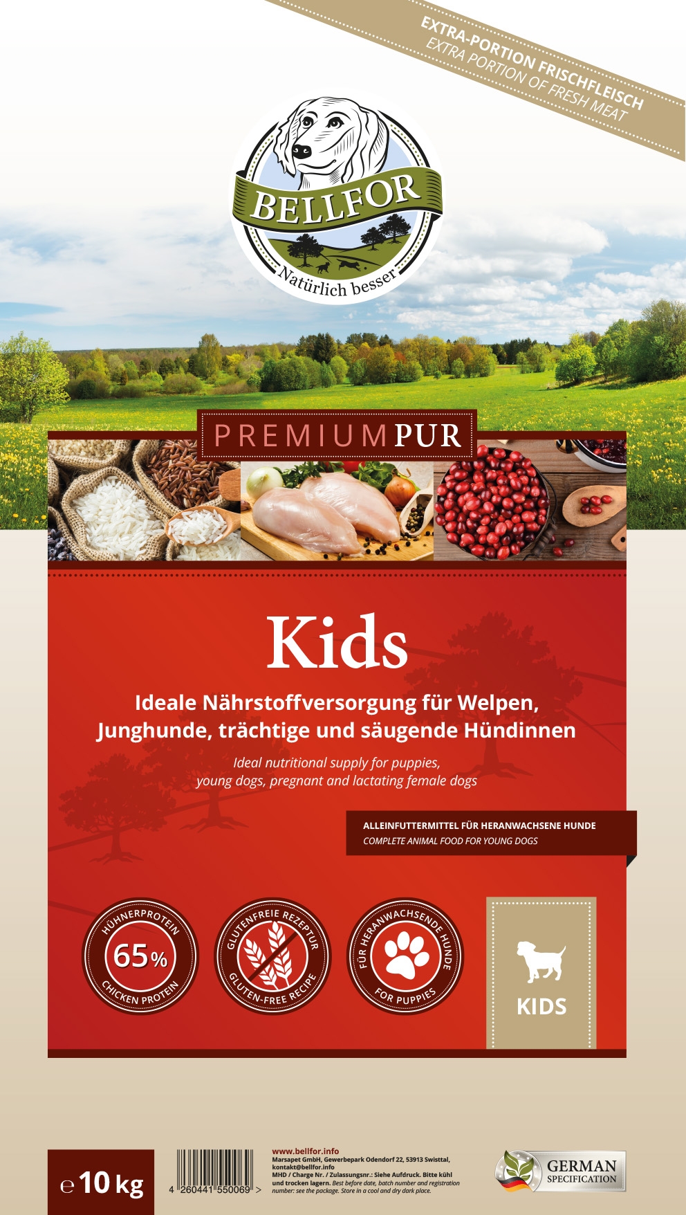 Glutenfrei Hundefutter aus Hühnerfleisch - PREMIUM PUR Kids - 10 kg