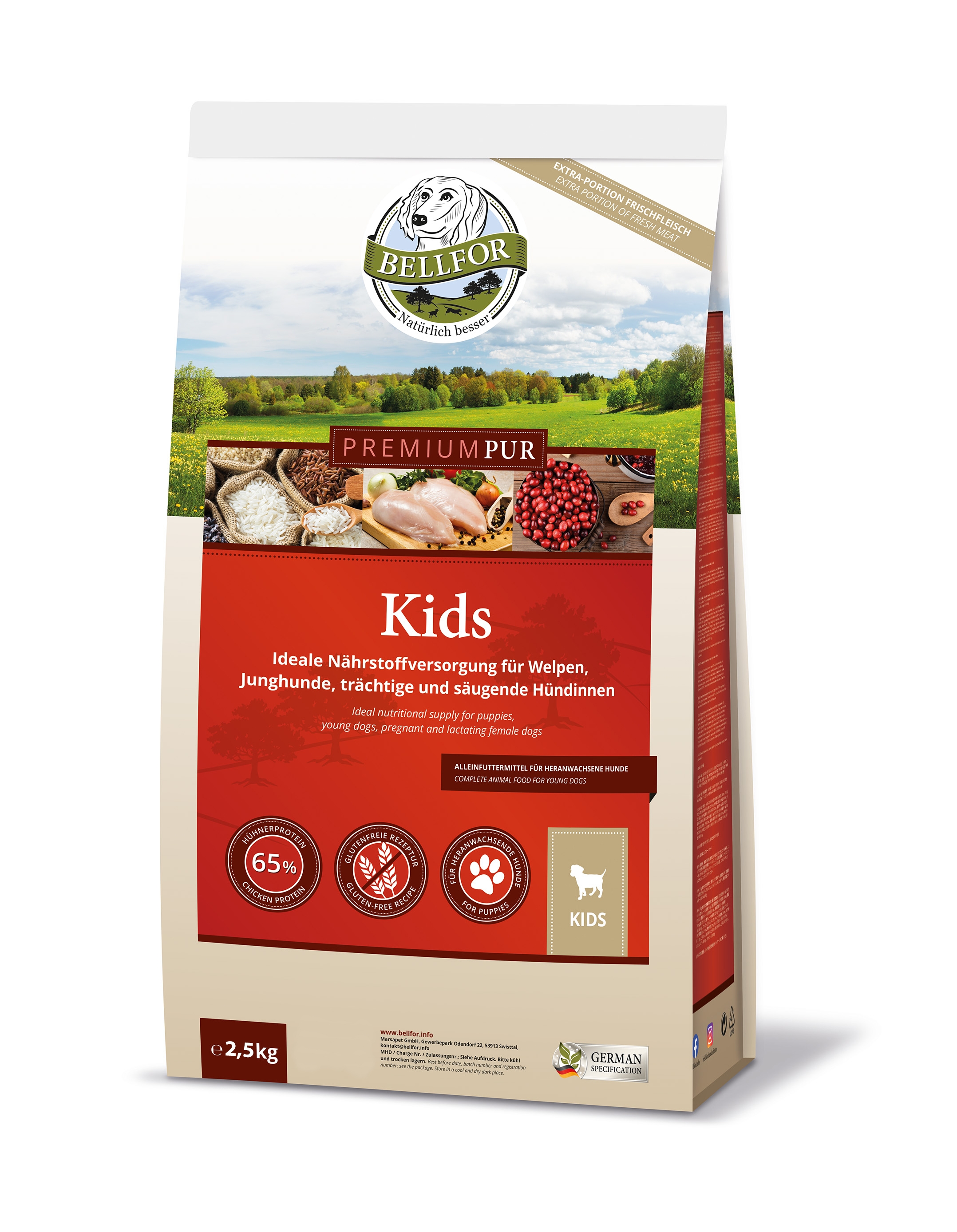 Glutenfrei Hundefutter aus Hühnerfleisch - PREMIUM PUR Kids - 2,5 kg