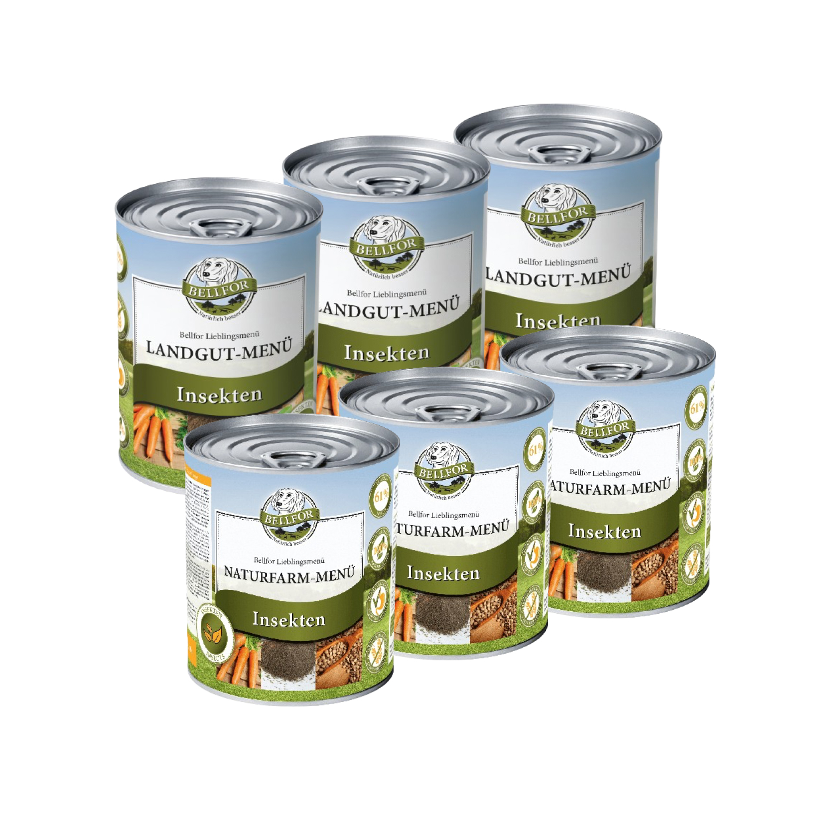 Bellfor Nassfutter auf Insektenbasis: Starter-Paket mit Landgut-Menü & Naturfarm-Menü (je 3 x 800 g)