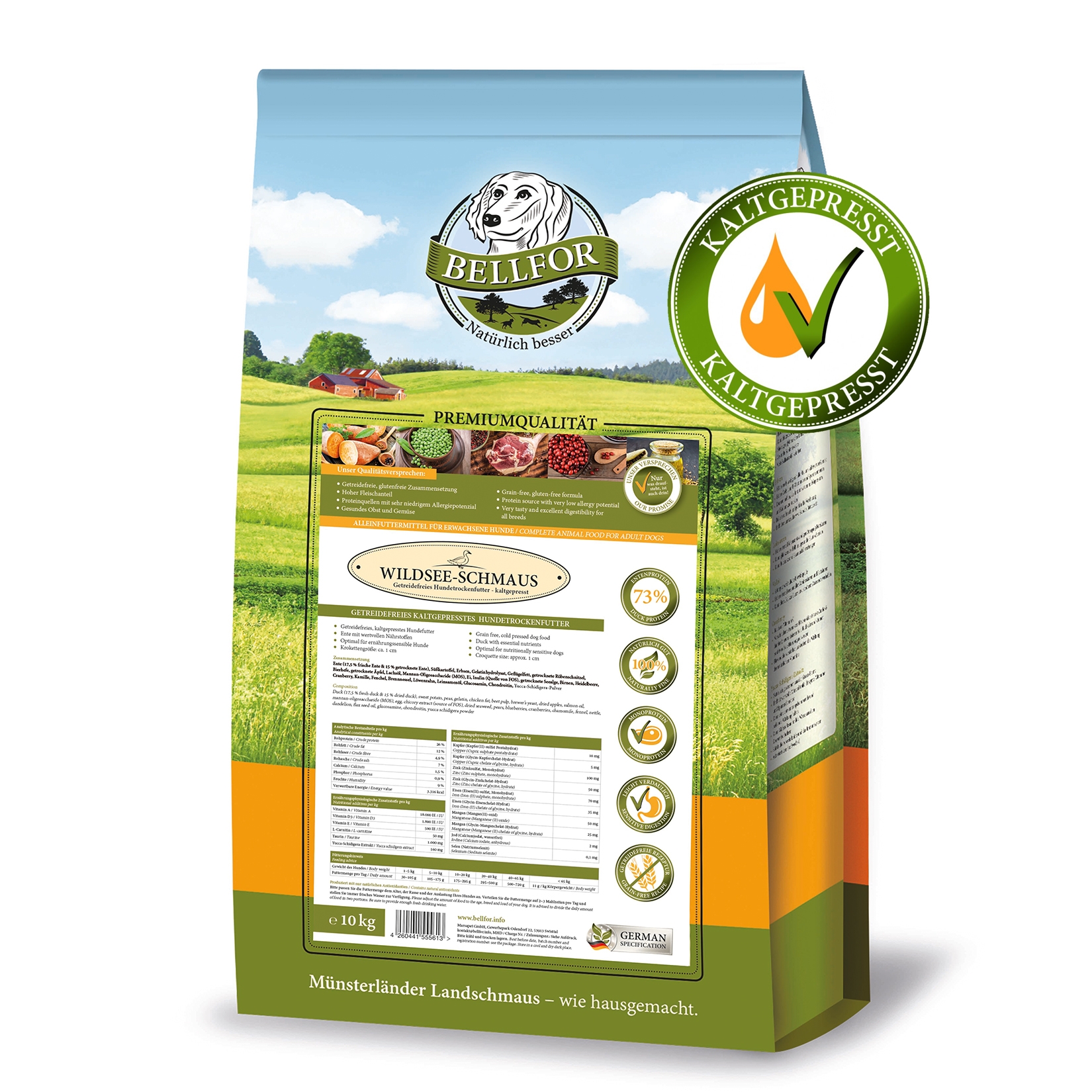 Getreidefreies Hundetrockenfutter mit Ente -  Wildsee-Schmaus - 10 kg