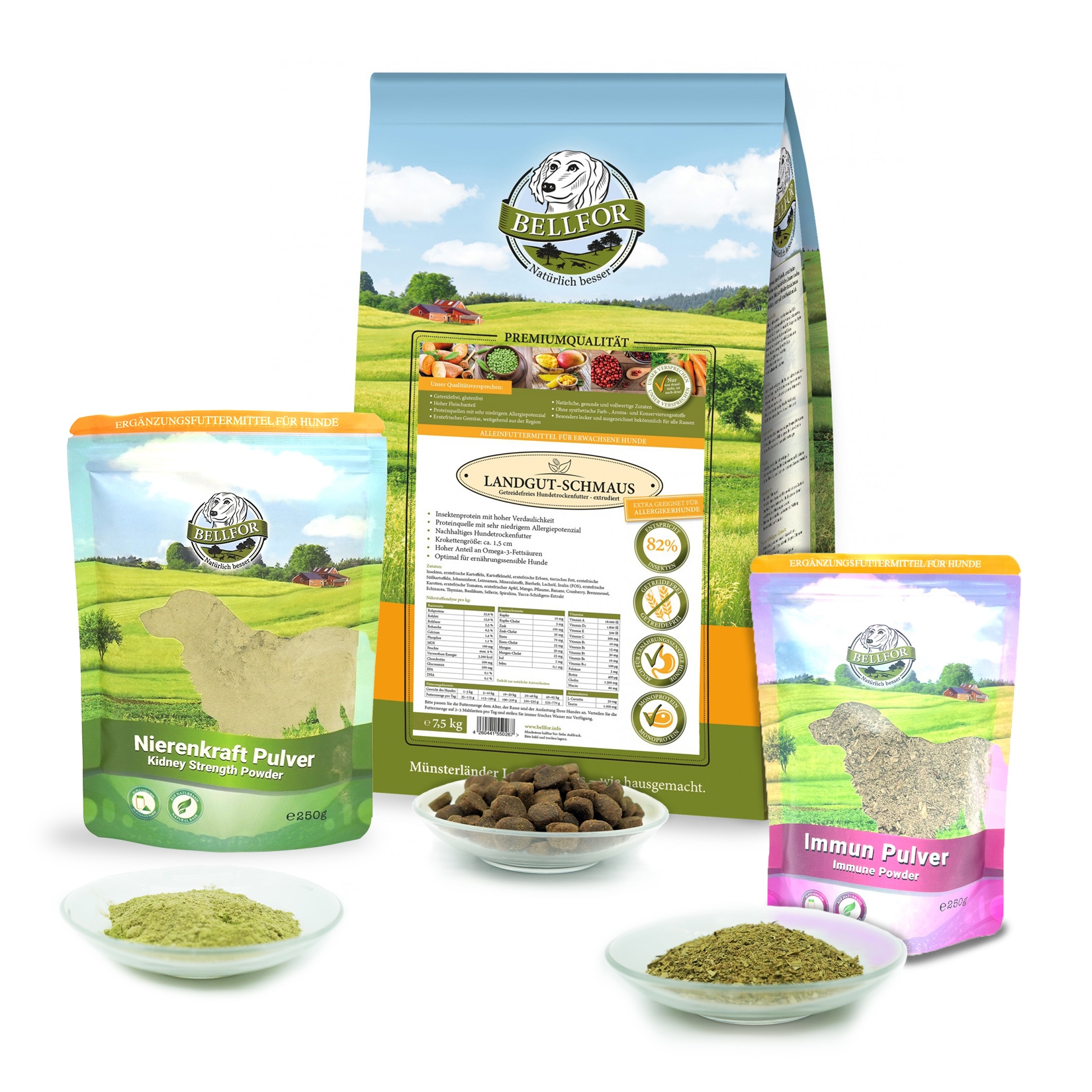 Hypoallergenes Sparset Nr. 7 - Landgut-Schmaus 7,5 kg + Nierenkraft Pulver 250 g + Immun - Pulver 250 g