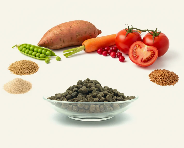Napf mit Bellfor Landgut-Schmaus und den wichtigsten Zutaten